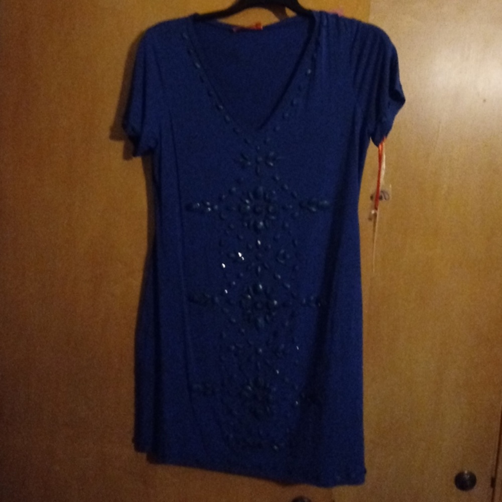 Hale Bob Cabana royal blue stone encrusted dress s